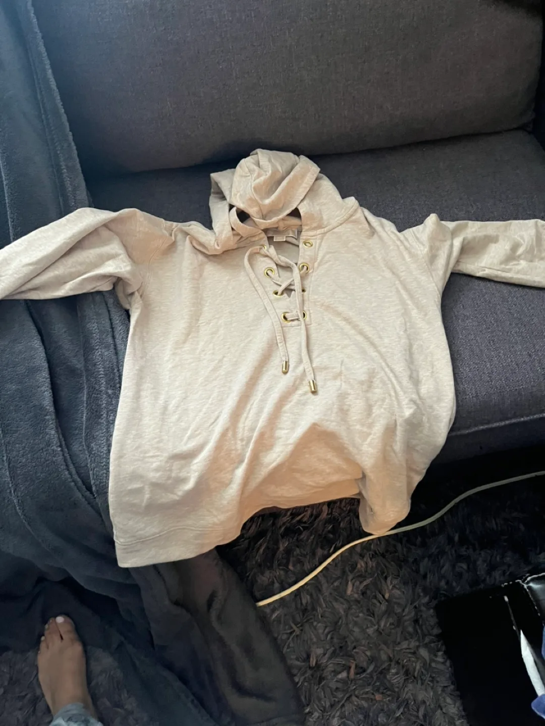 Michael Michael Kors Beige Lace-Up Hoodie Size Small image indicator(2)