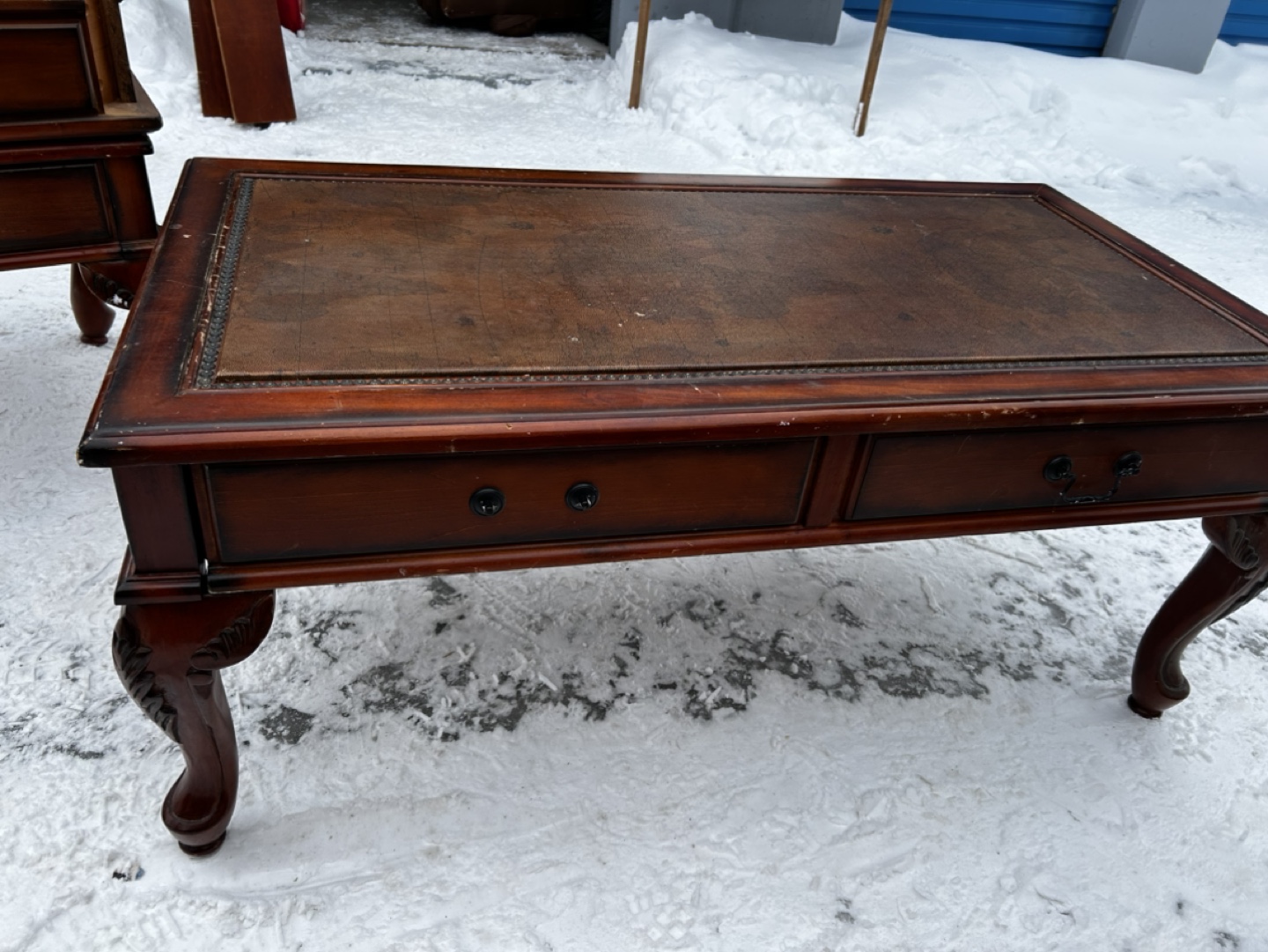 Antique like Wooden Coffee Table Set with Map Top - photo 3