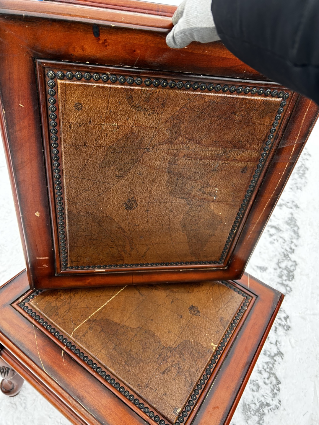 Antique like Wooden Coffee Table Set with Map Top - photo 4