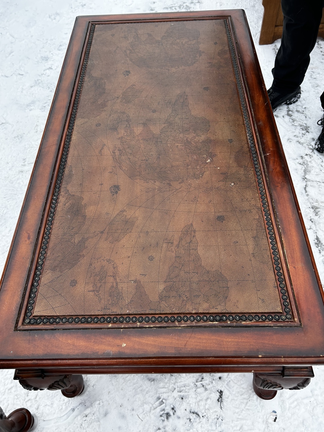 Antique like Wooden Coffee Table Set with Map Top - photo 5
