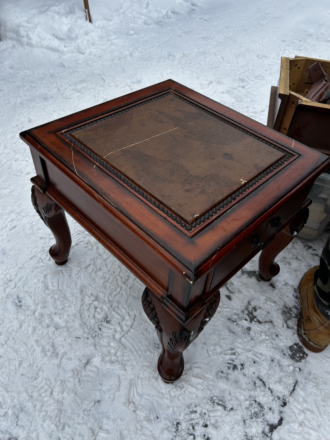 Antique like Wooden Coffee Table Set with Map Top - photo 2