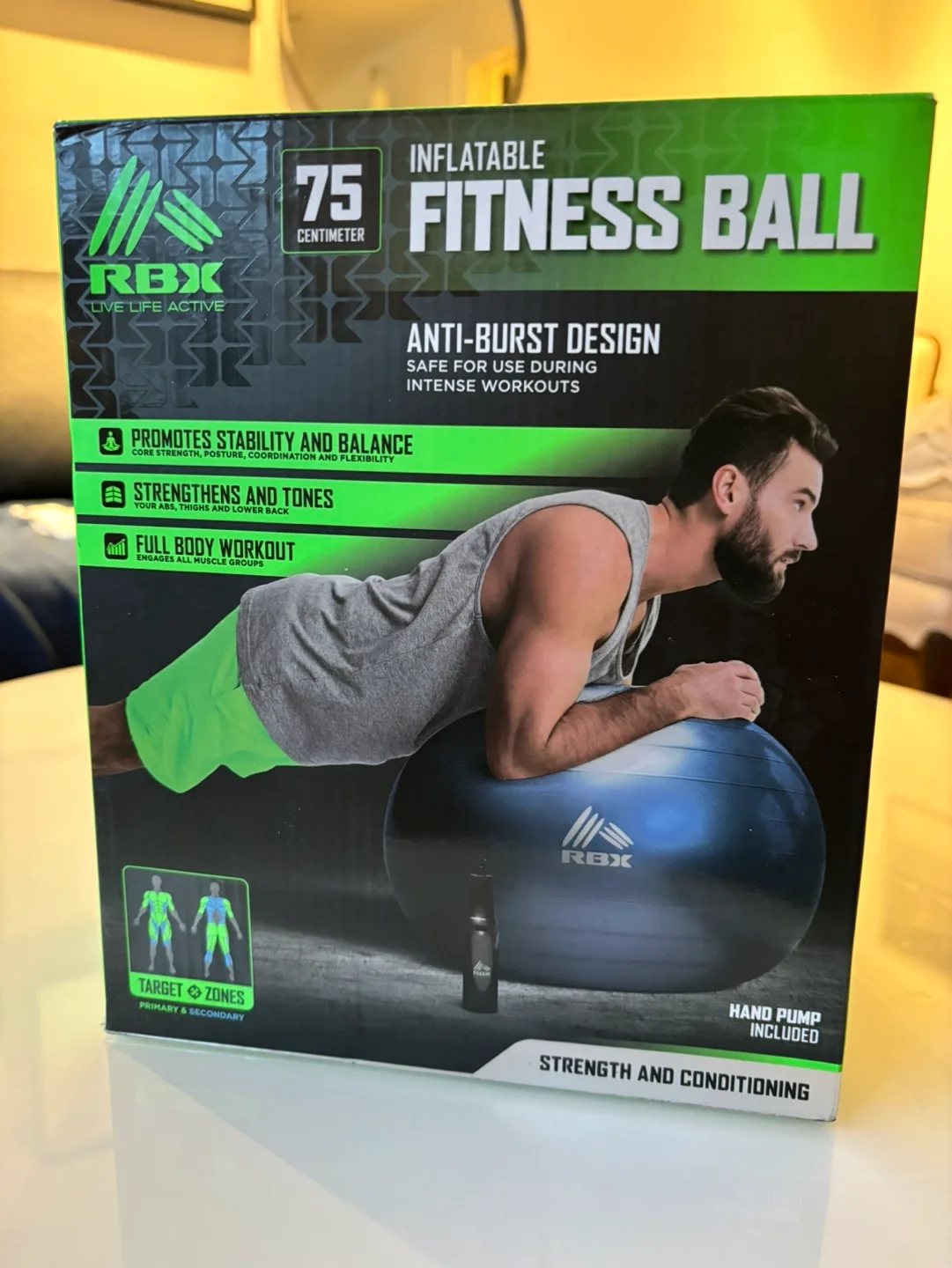 RBX 75cm Inflatable Fitness Ball with Hand Pump thumbnail