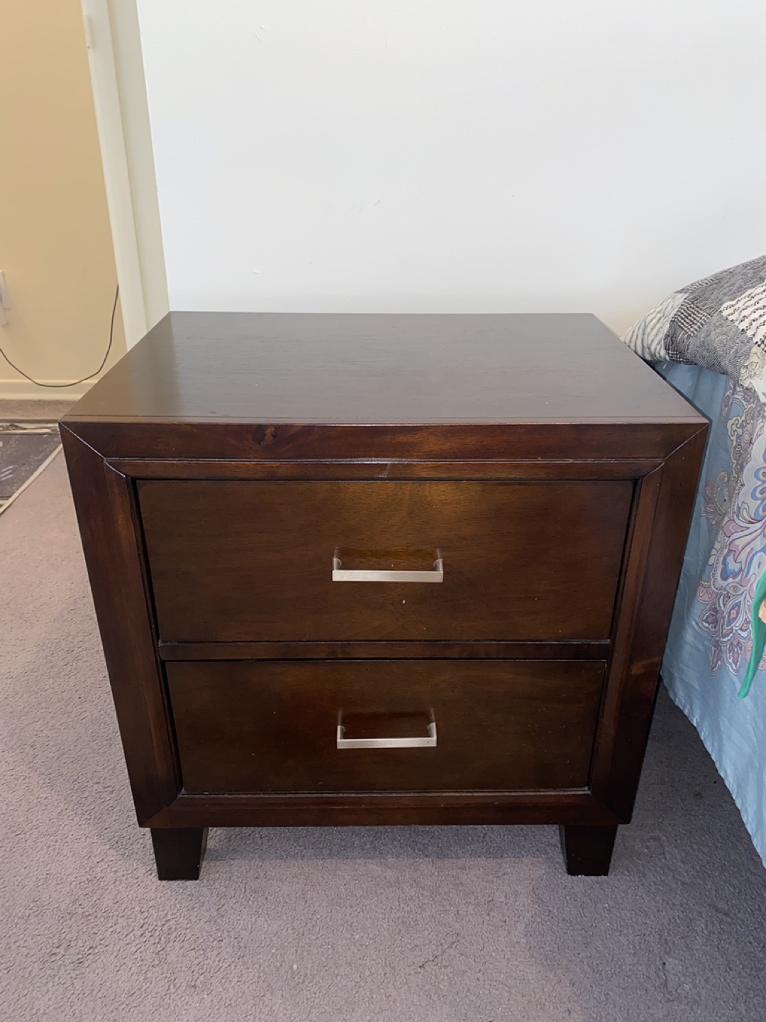 Dark Brown Two-Drawer Nightstand - photo 2