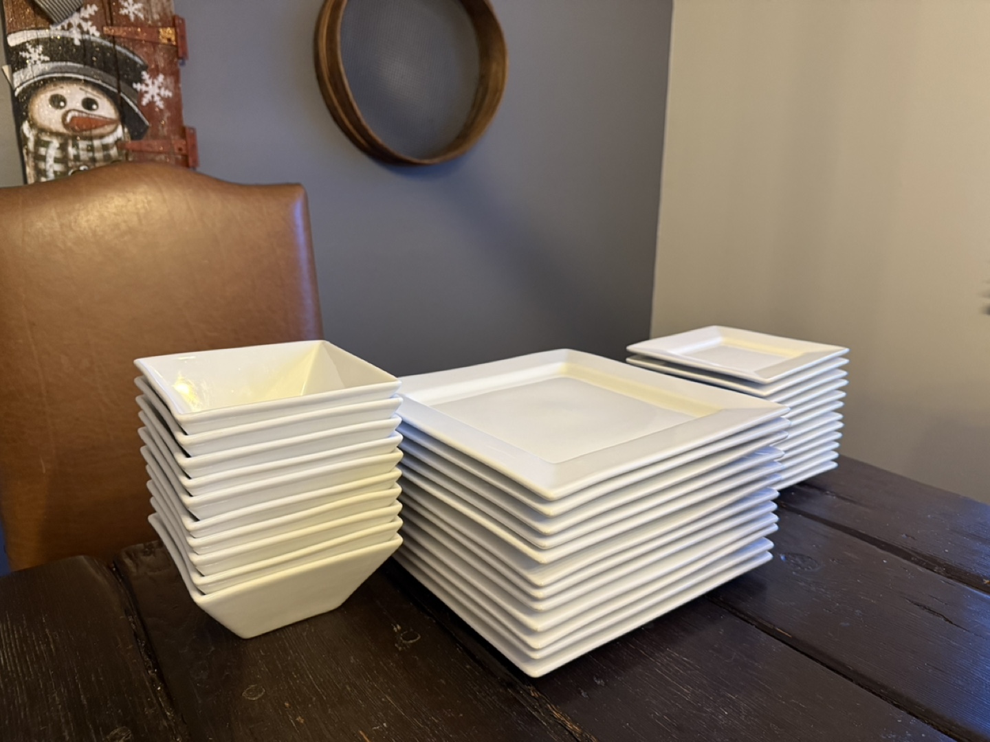 CB2 White Square Dinner Plates and Bowls Set