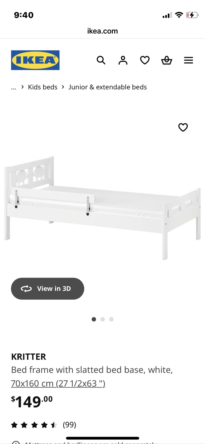 IKEA KRITTER Junior Bed Frame - White