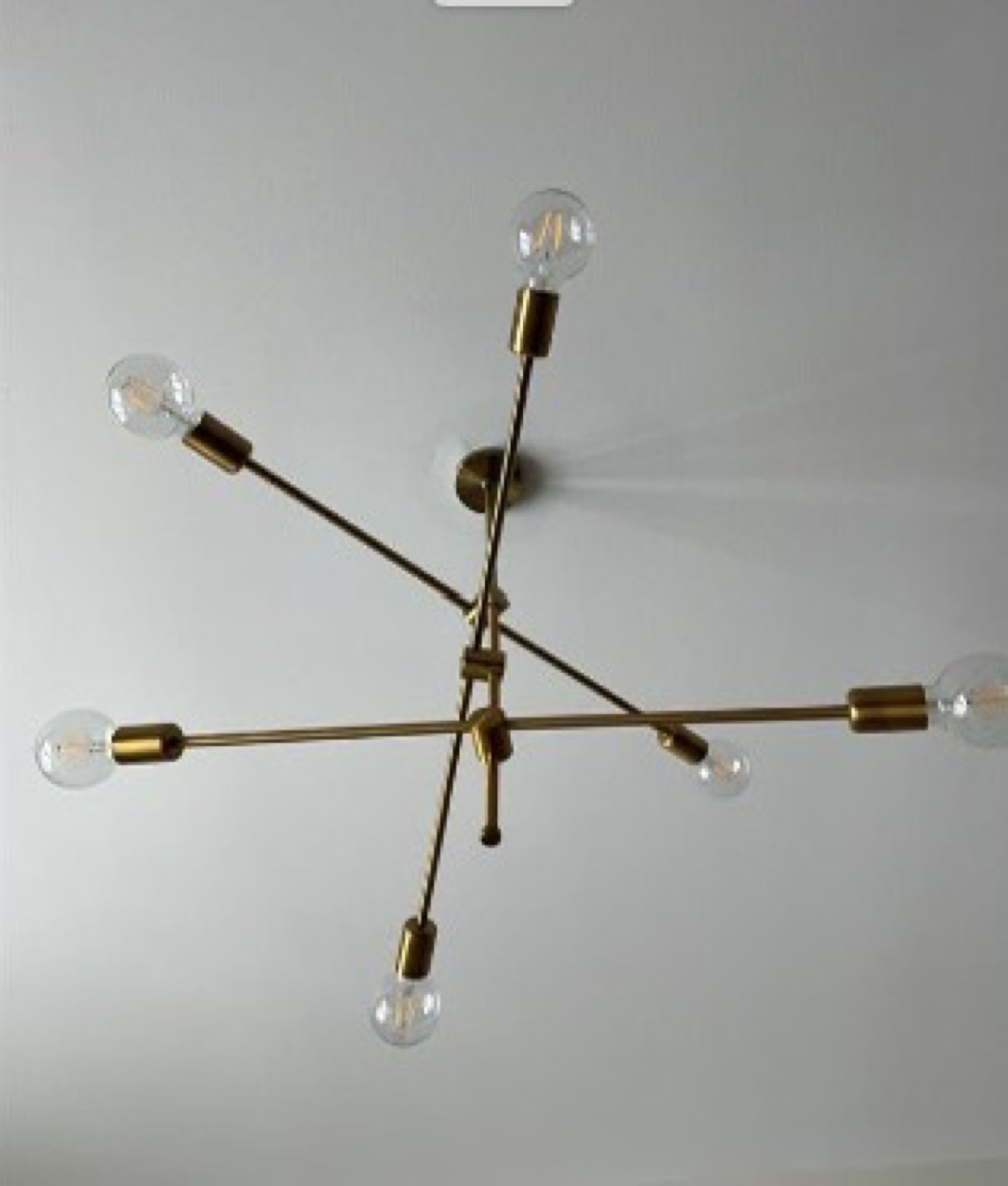 Mid Century Modern Brass 5-Light Chandelier