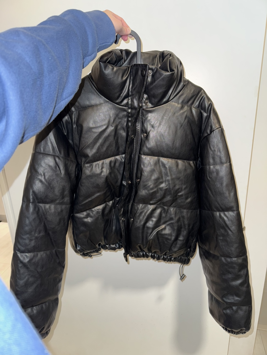 Black Faux Leather Puffer Jacket
