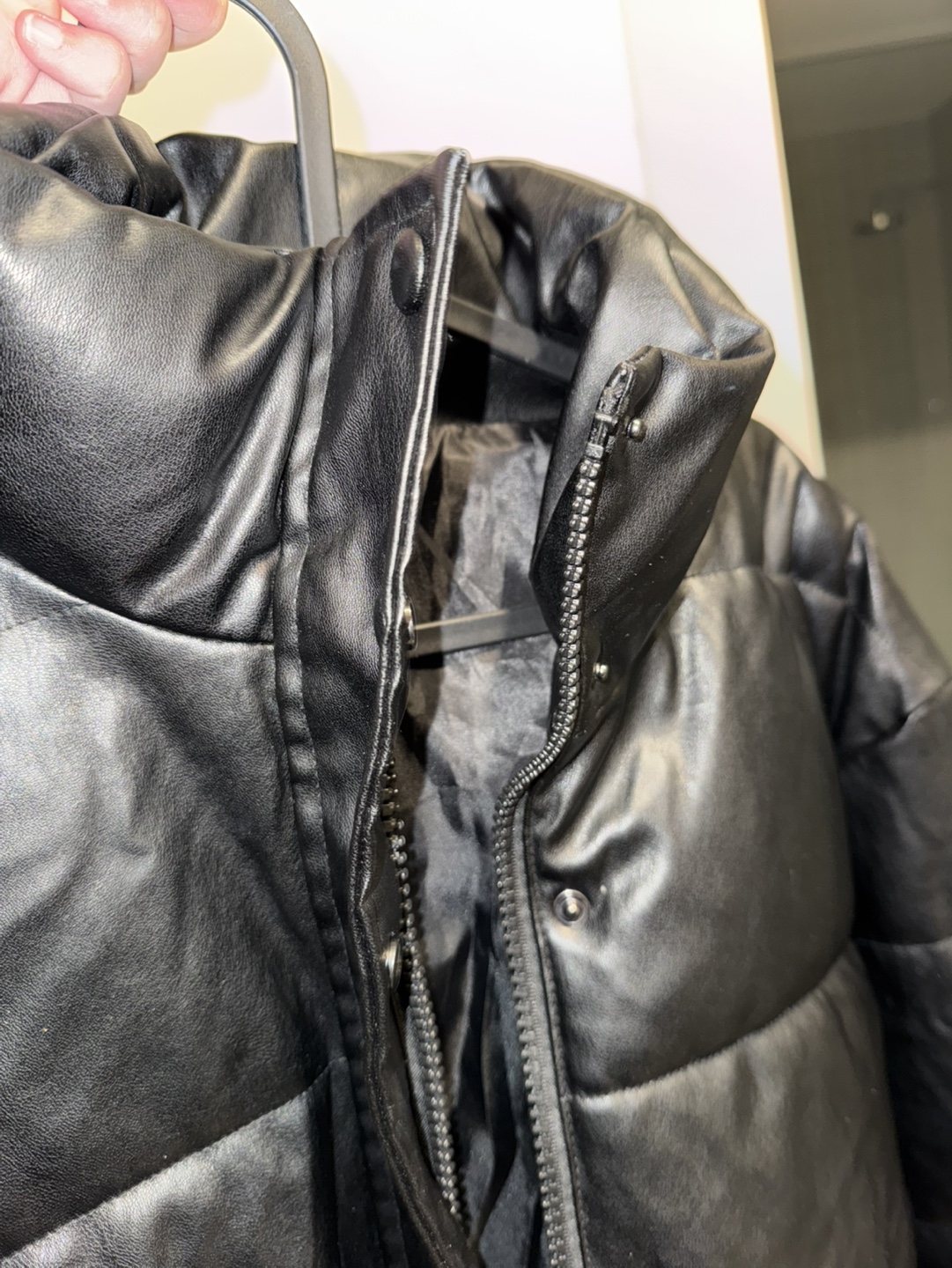 Black Faux Leather Puffer Jacket - photo 2