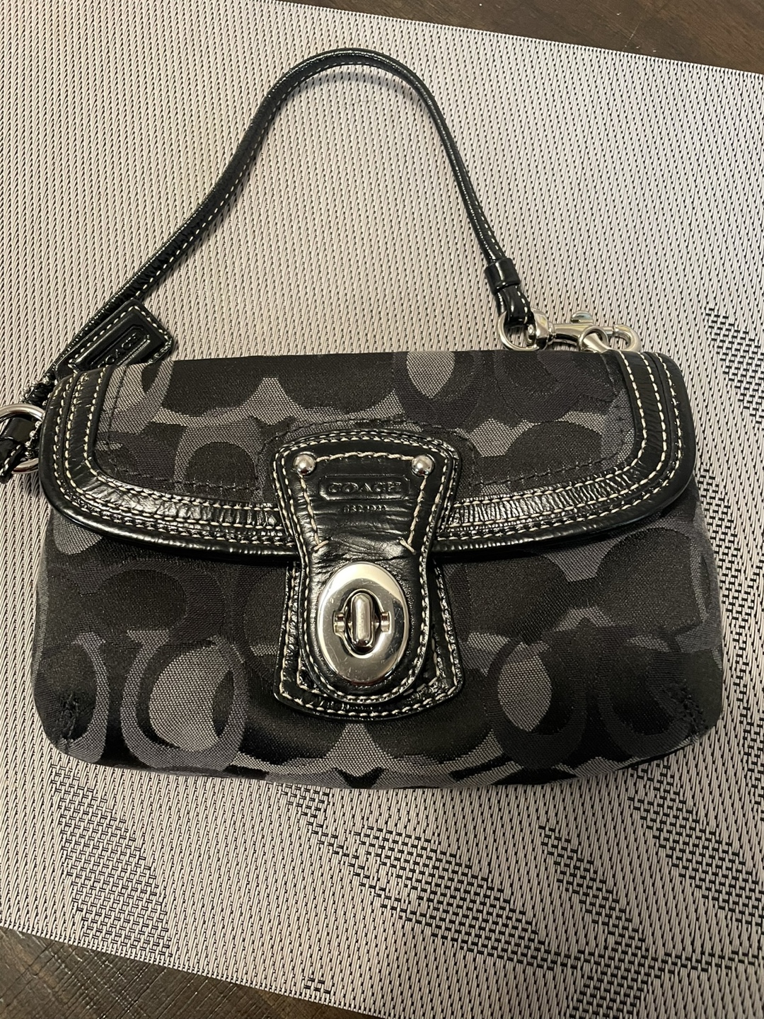 Coach Wristlet Black and Grey Signature C's