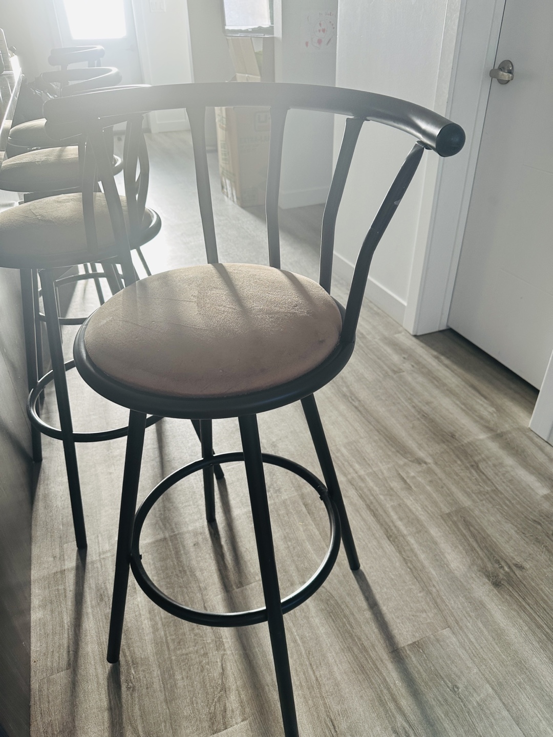Set of 2 Brown Metal Swivel Bar Stools