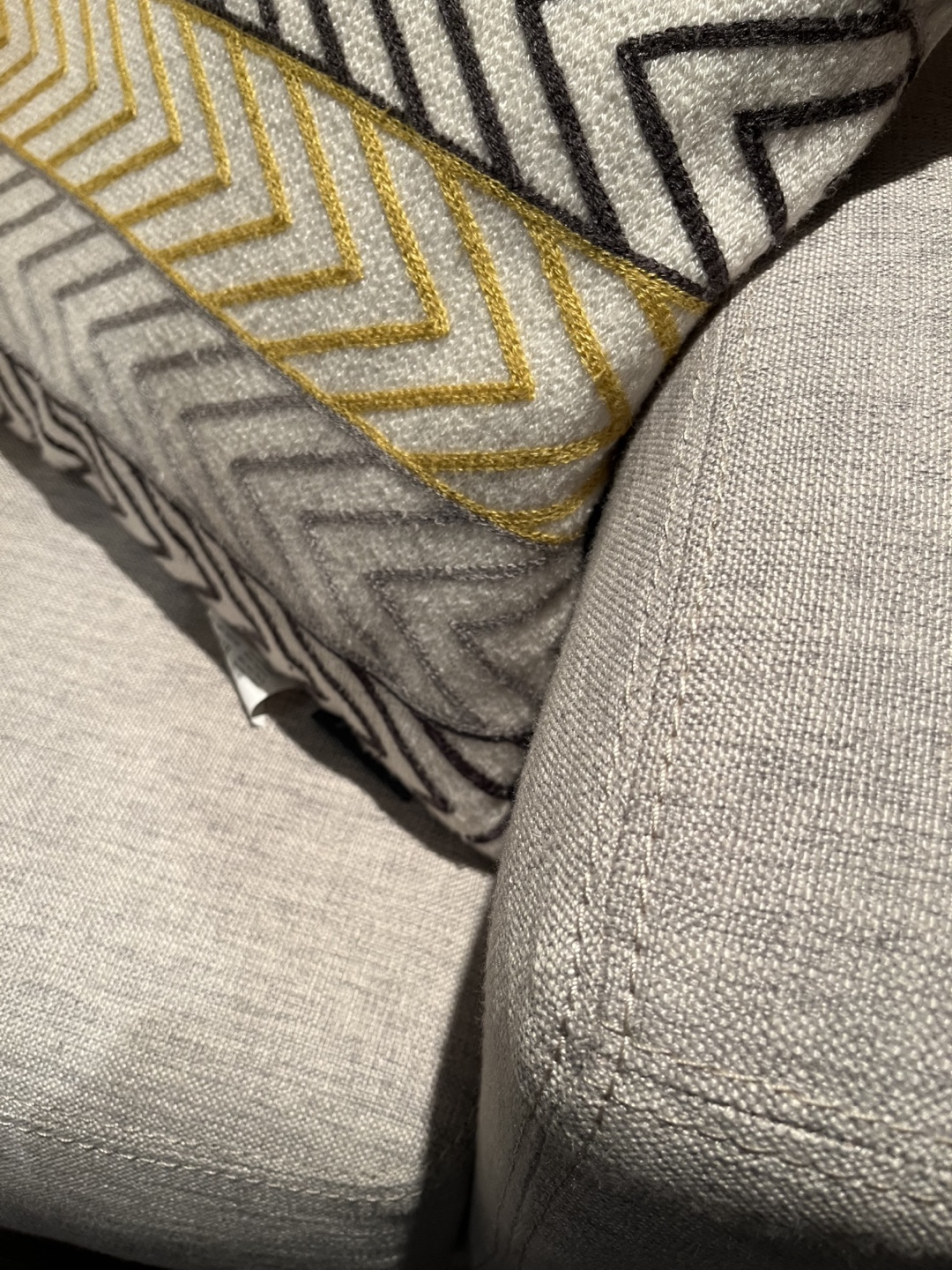 Grey Fabric Sofa with Throw Pillows - photo 3