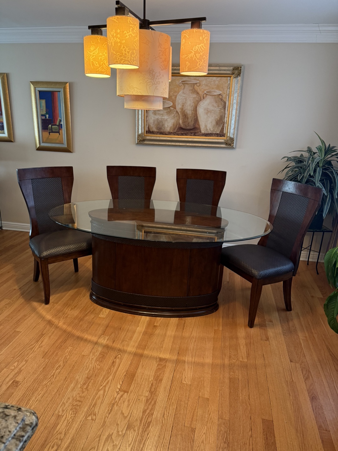 Glass Top Oval Dining Table with 4 Chairs
