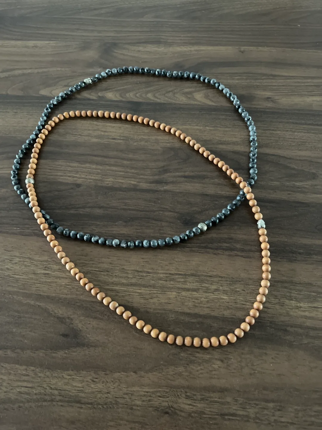 Two Mala Beaded Necklaces: Labradorite & Wood thumbnail