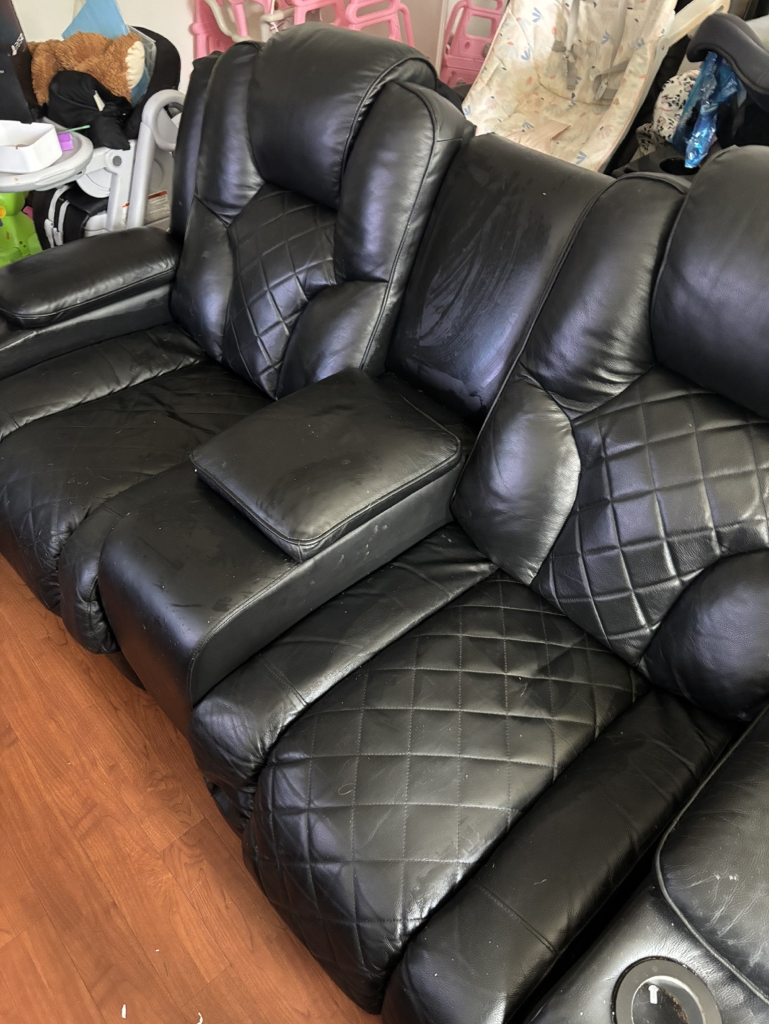 Black Leather Reclining Loveseat - photo 4