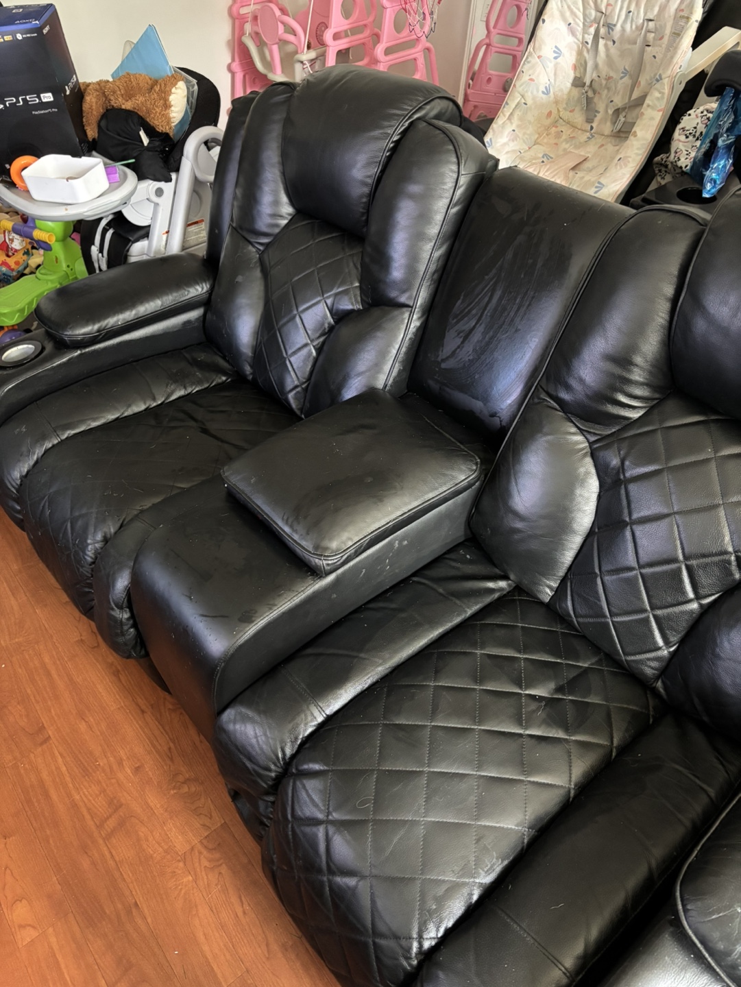 Black Leather Reclining Loveseat - photo 5