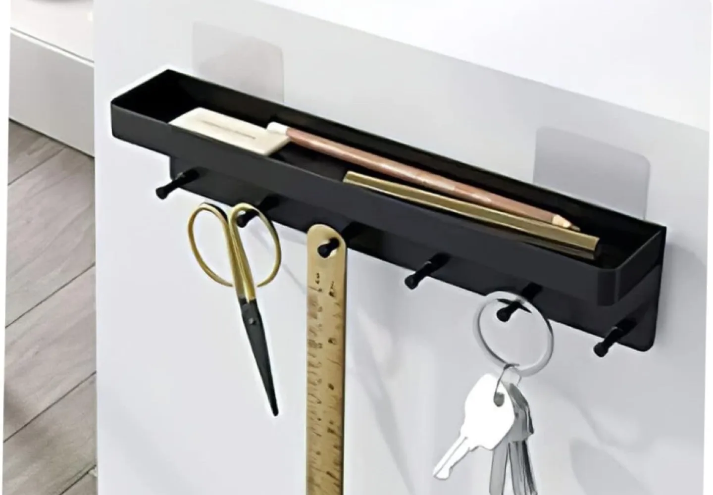 New Black Metal Wall Mounted Key Rack Organizer with Tray image indicator(6)