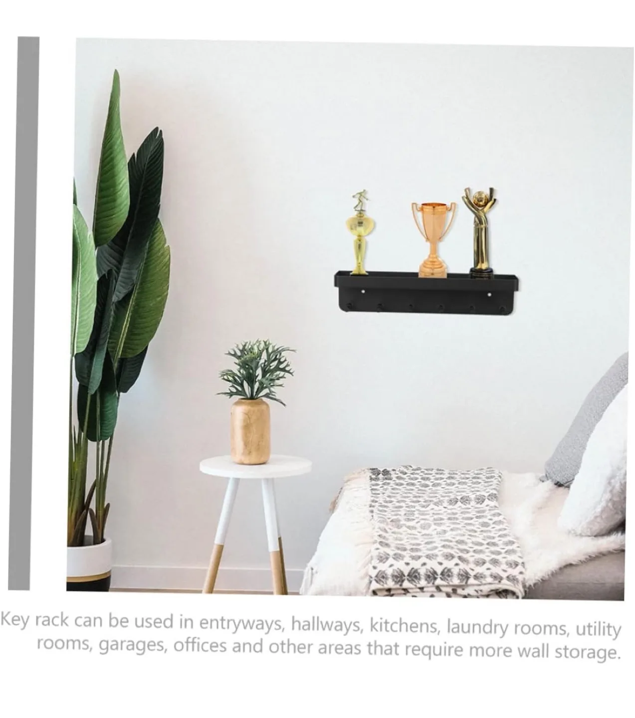 New Black Metal Wall Mounted Key Rack Organizer with Tray image indicator(4)