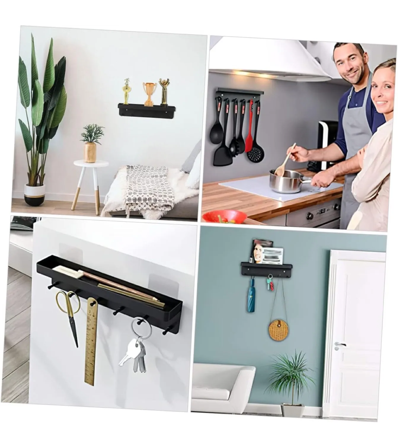 New Black Metal Wall Mounted Key Rack Organizer with Tray image indicator(3)