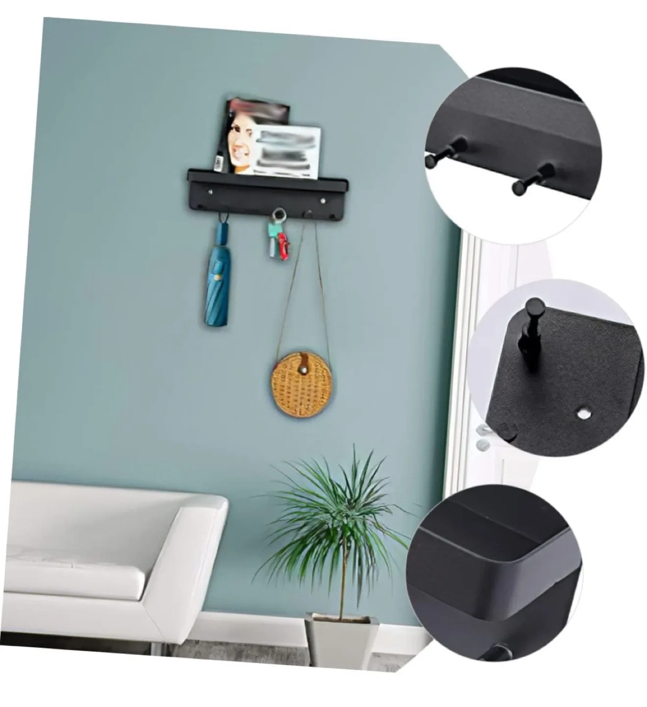 New Black Metal Wall Mounted Key Rack Organizer with Tray image indicator(5)