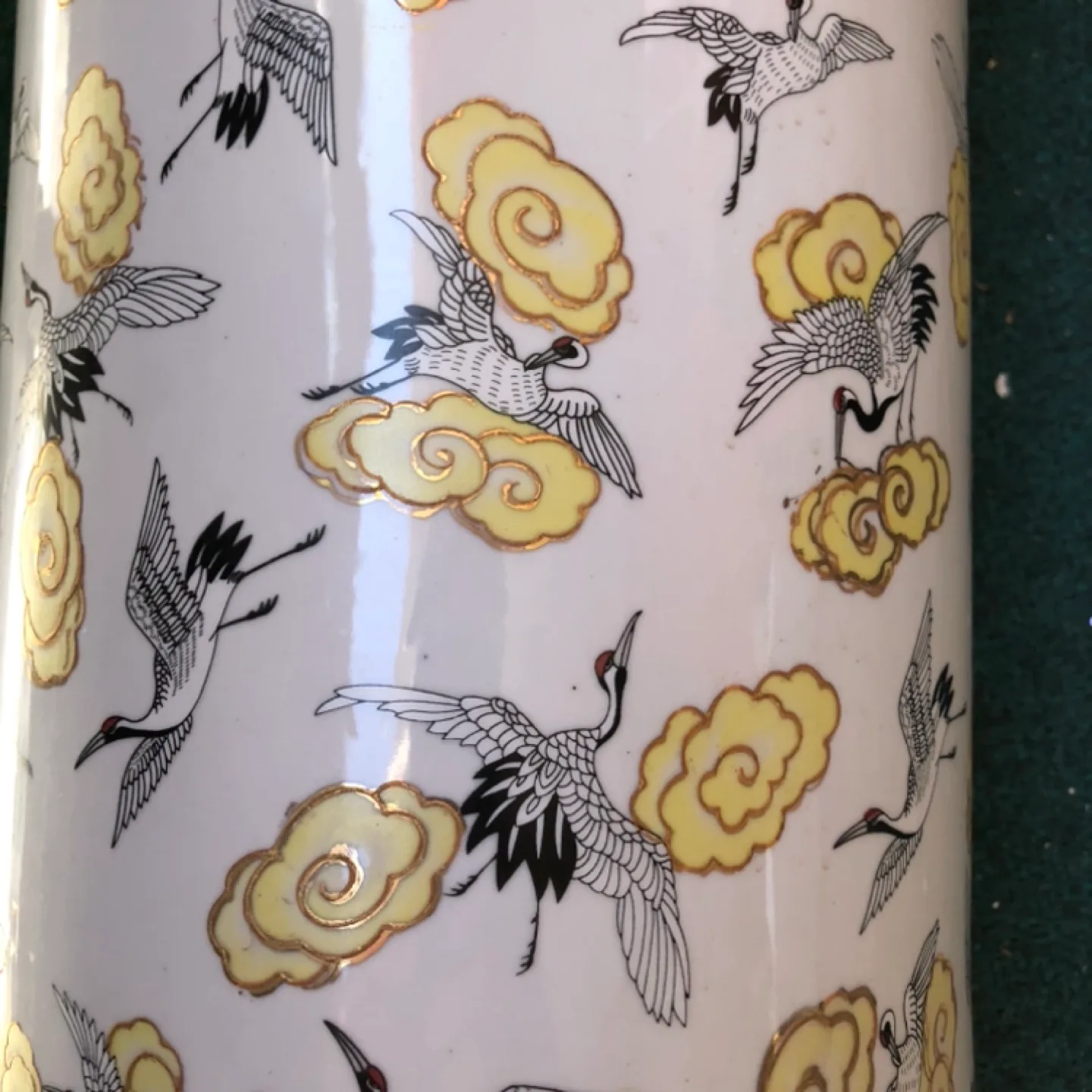 Vintage Porcelain Umbrella Stand with Crane Design image indicator(3)