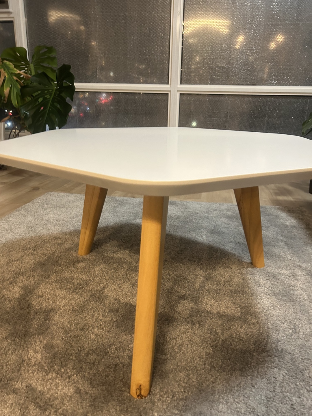 Unique White Coffee Table with Wooden Legs