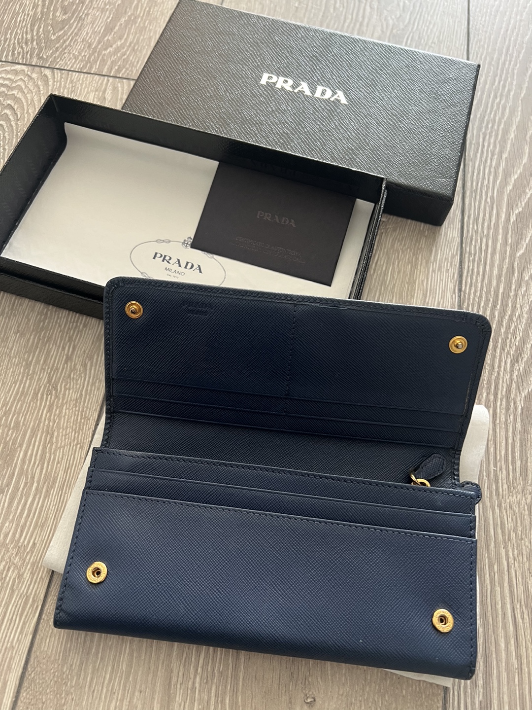 Authentic Prada Large Saffiano Leather Wallet - Navy Blue - photo 3