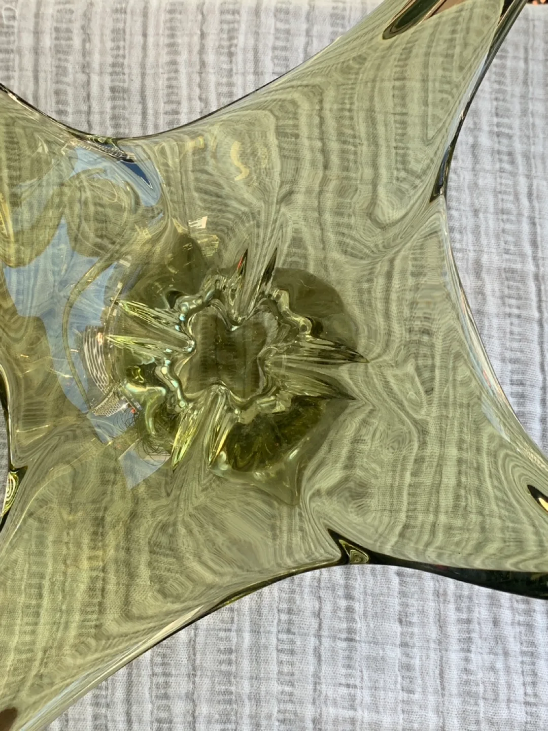 Mid-Century Modern Olive Green Glass Sculpture Bowl image indicator(6)