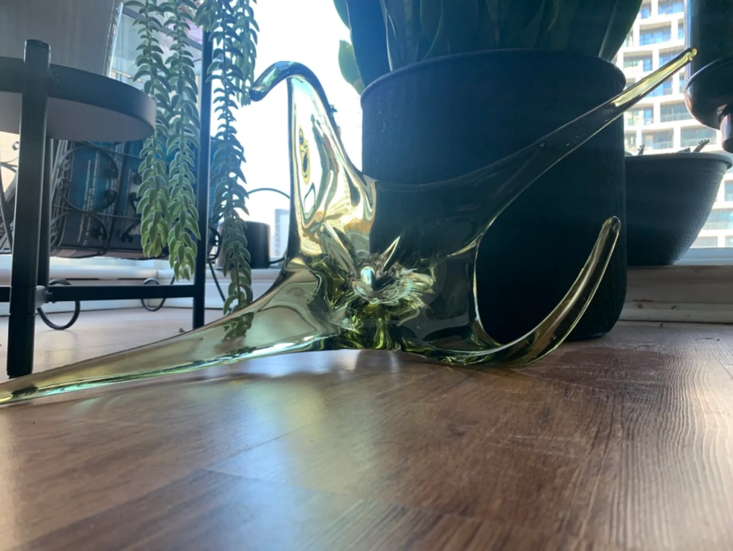 Mid-Century Modern Olive Green Glass Sculpture Bowl image indicator(3)