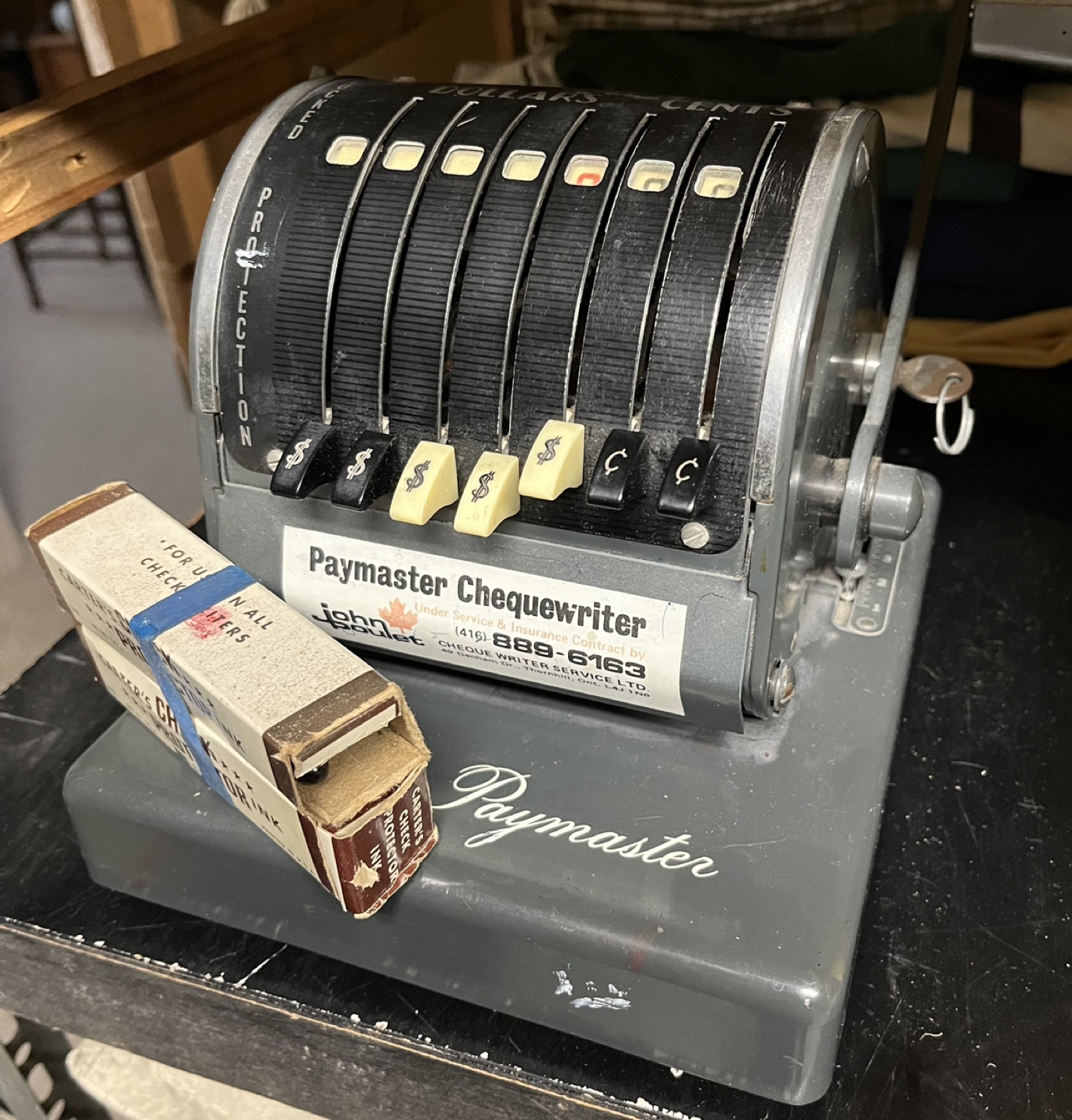 Vintage Paymaster Chequewriter with Case and Ink Rolls