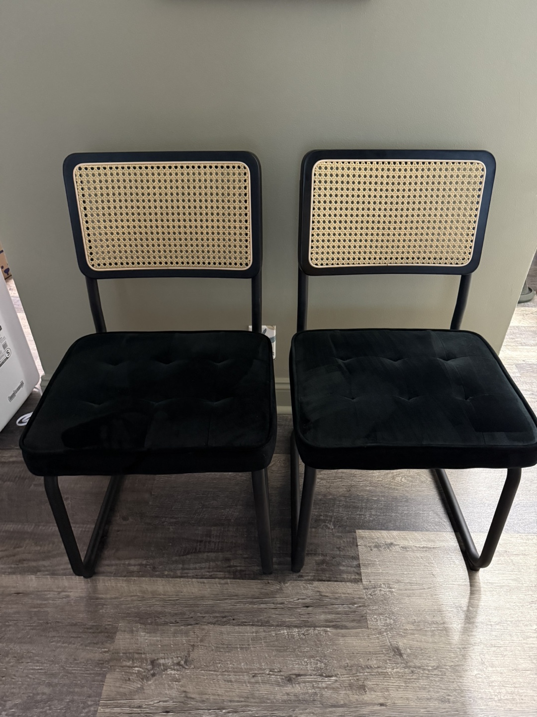 Pair of Black Velvet and Cane Dining Chairs - photo 3