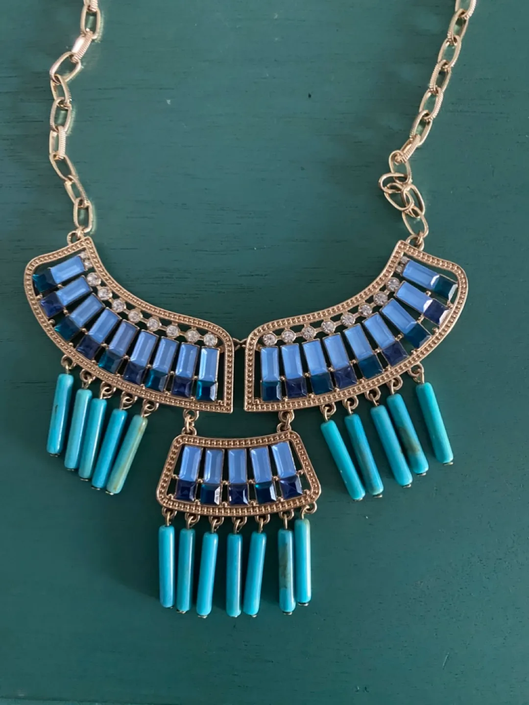 Statement Turquoise and blue Beaded Necklace image indicator(2)