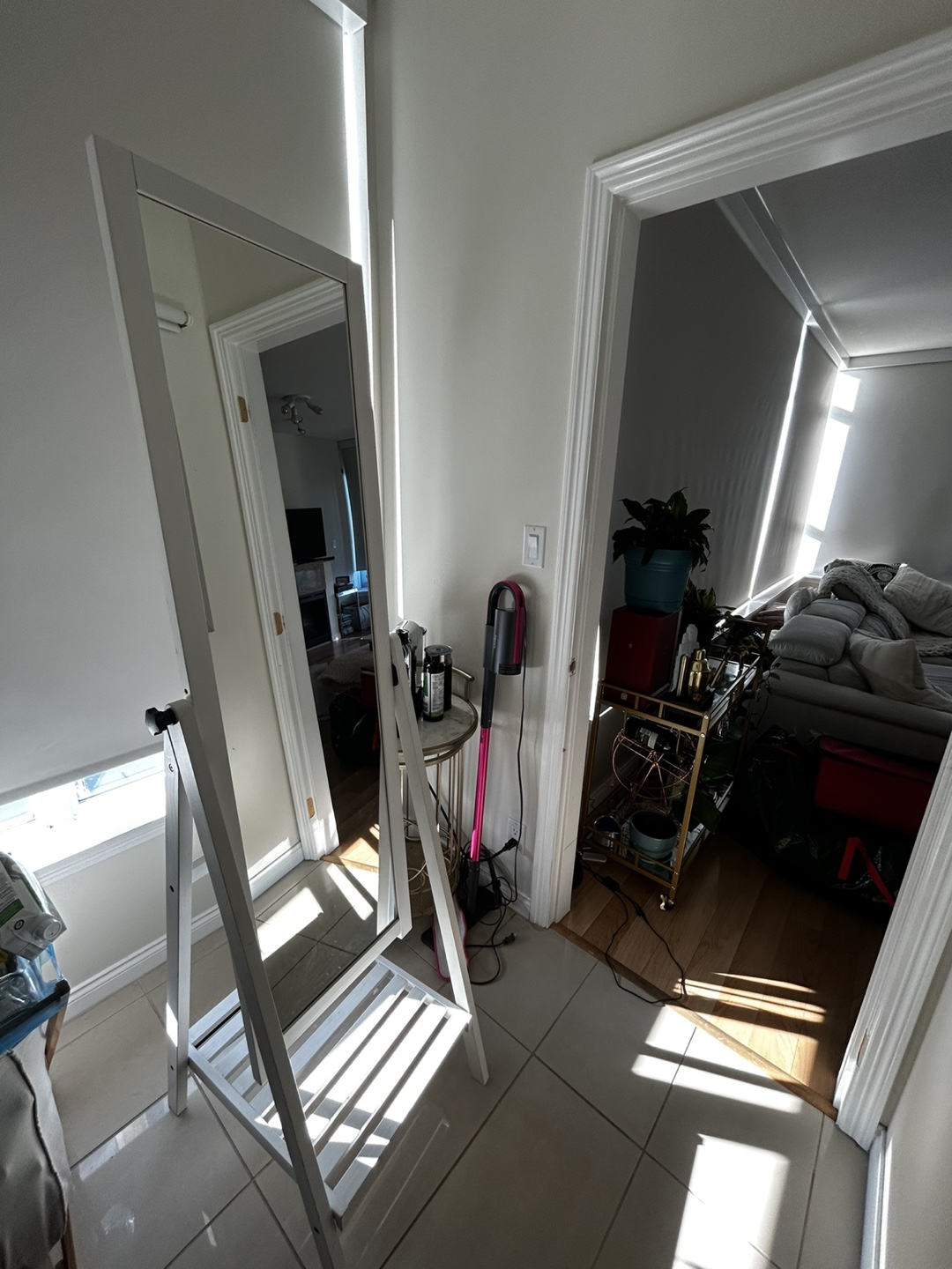 Full-Length White Wooden Floor Mirror