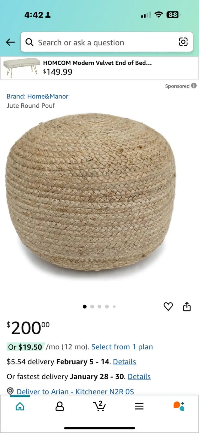 Jute Round Pouf - Home & Manor thumbnail