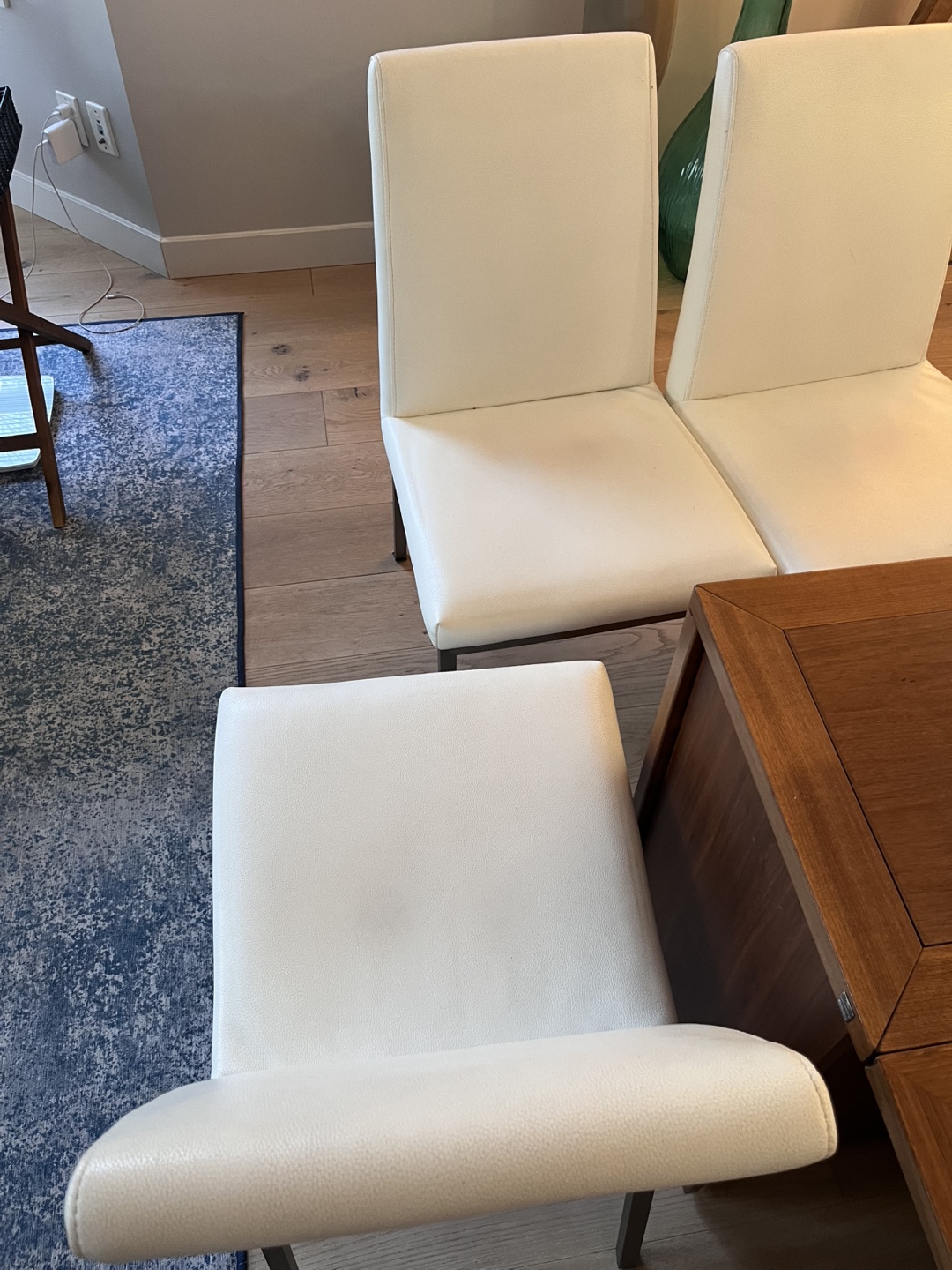 Set of Four White Leather Dining Chairs - photo 3