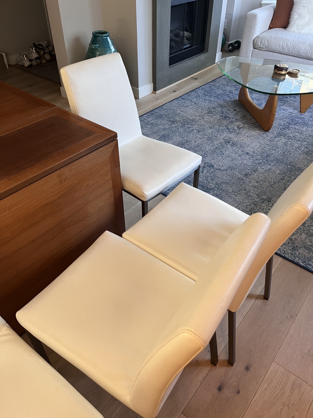 Set of Four White Leather Dining Chairs - photo 2