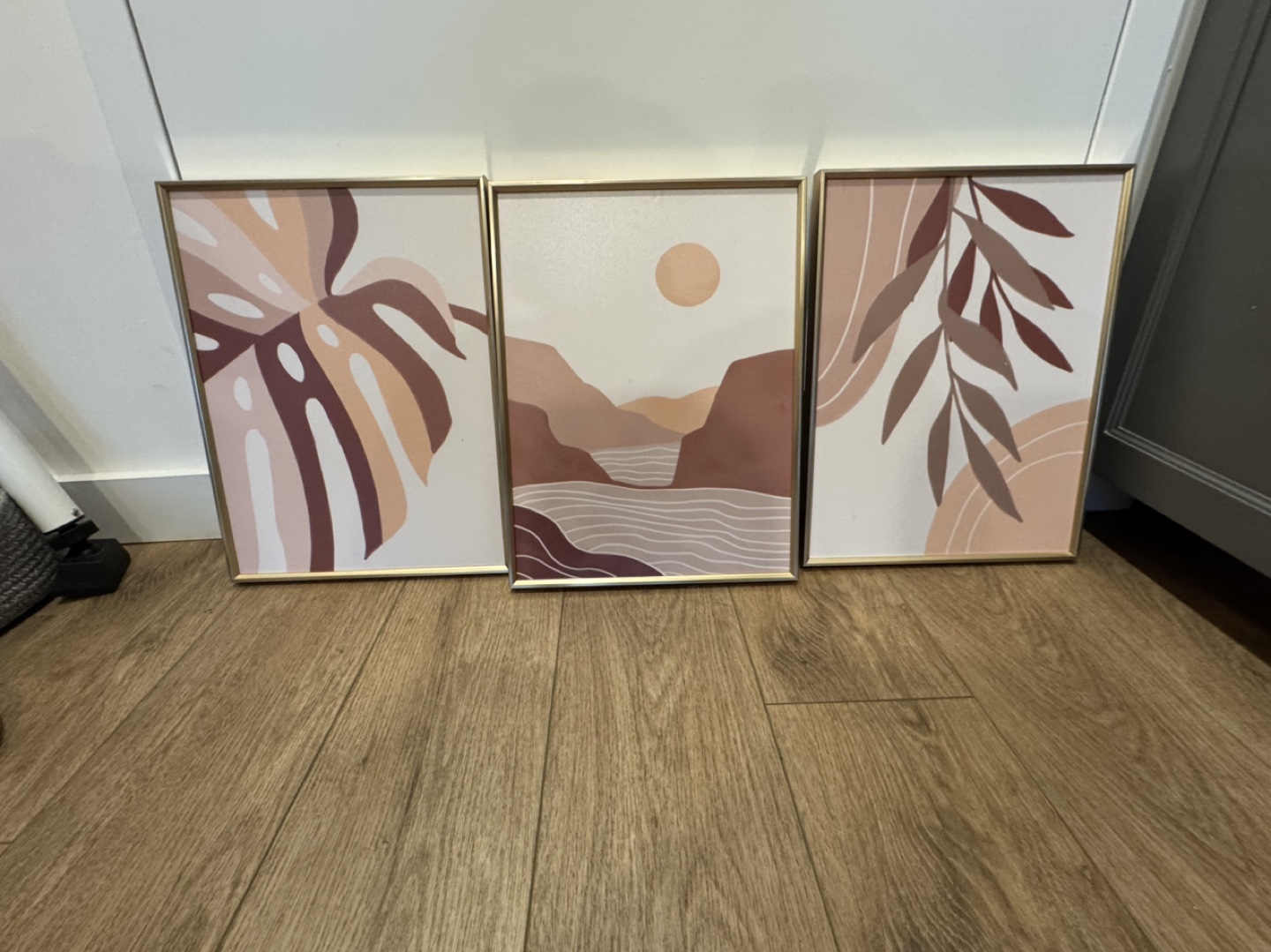Set of 3 Abstract Wall Art Prints with Gold Frames