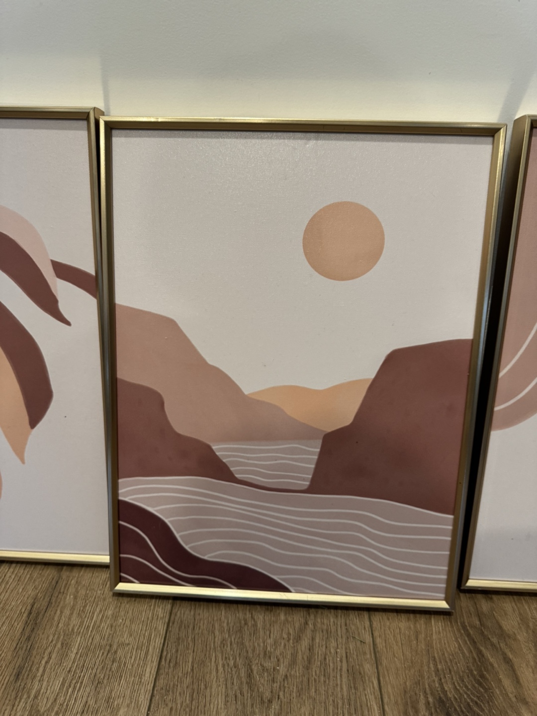Set of 3 Abstract Wall Art Prints with Gold Frames - photo 3