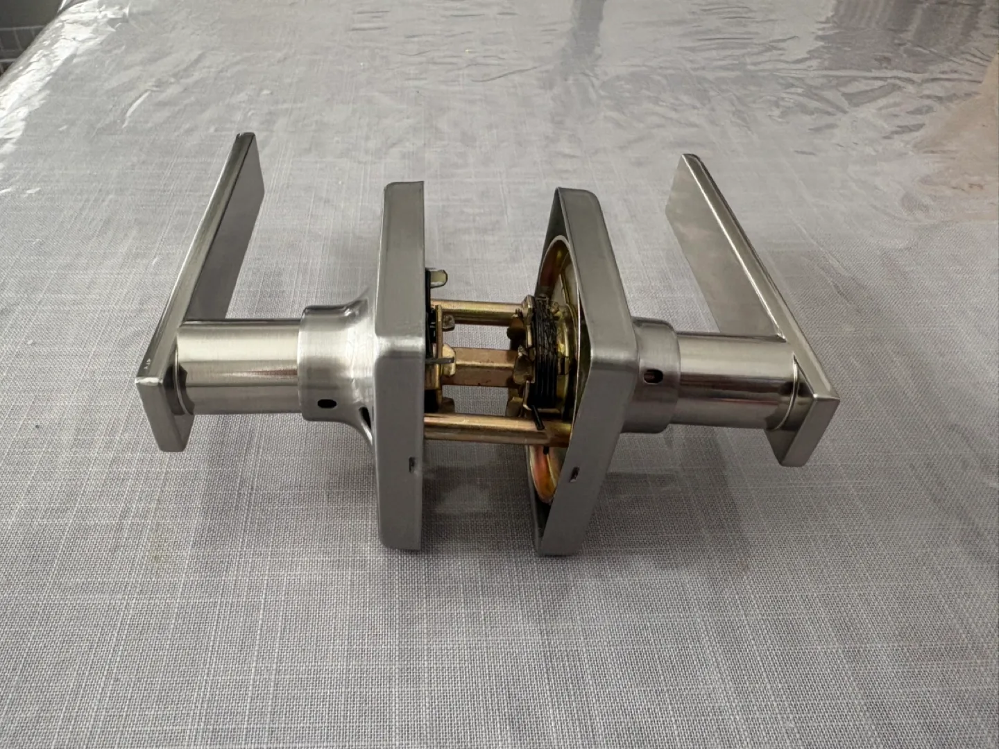 New Modern Brushed Nickel passenger Door Lever Set image indicator(2)