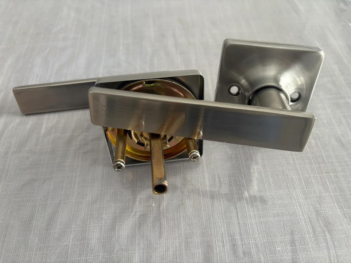 New Modern Brushed Nickel passenger Door Lever Set image indicator(6)