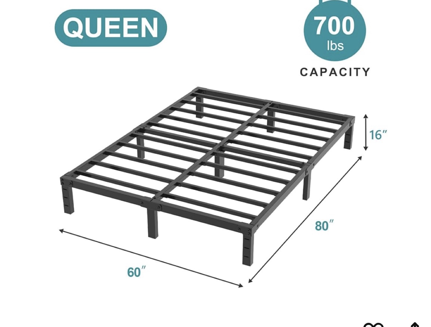 Queen Size Metal Bed Frame - Black