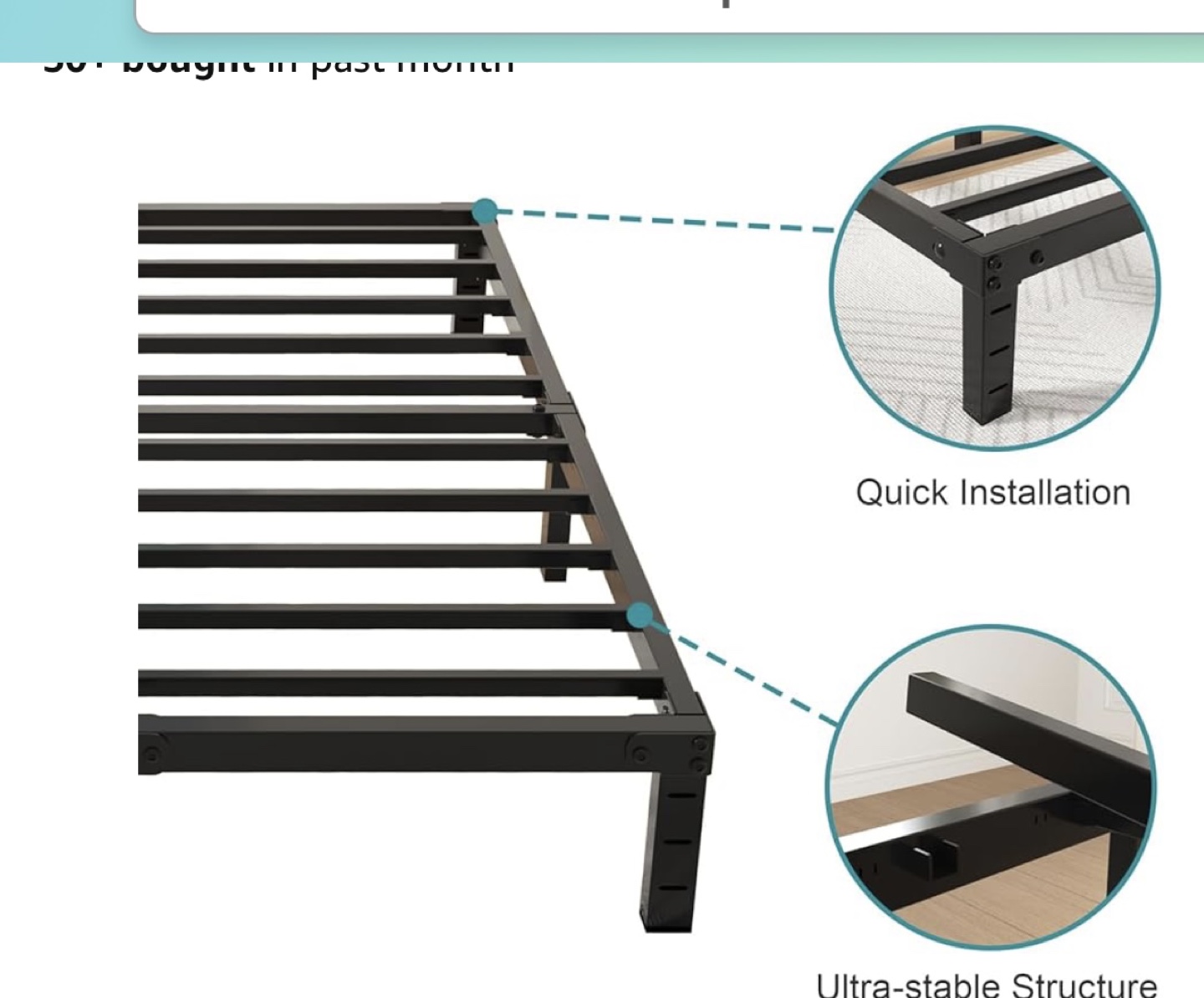 Queen Size Metal Bed Frame - Black - photo 3