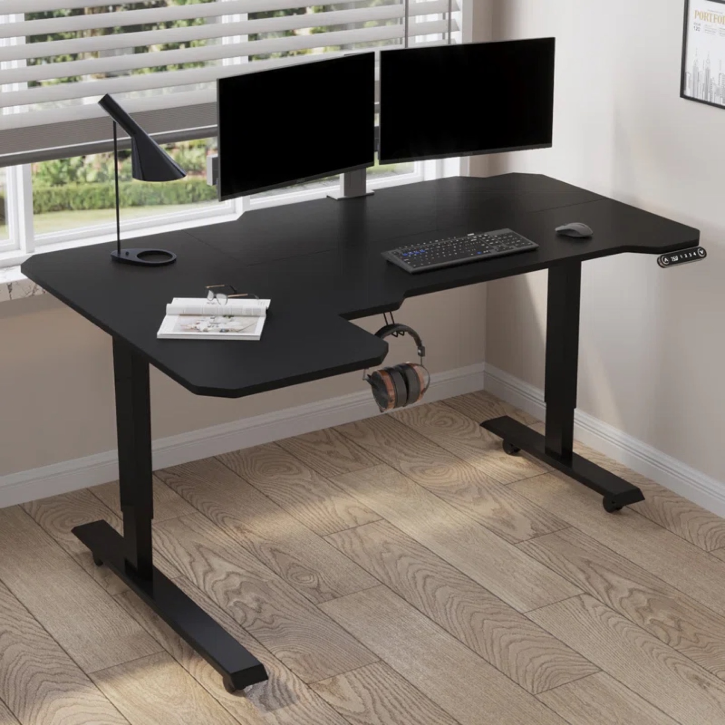 Black Electric Standing Desk with L-Shaped Extension - photo 3