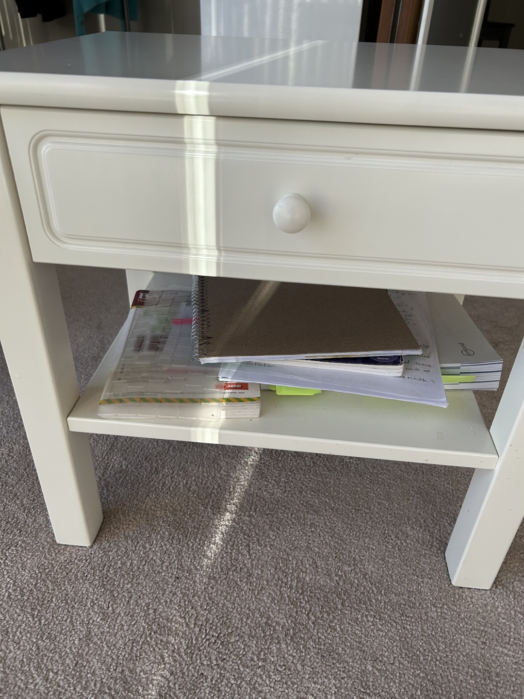 Side Table - White with Drawer and Shelf