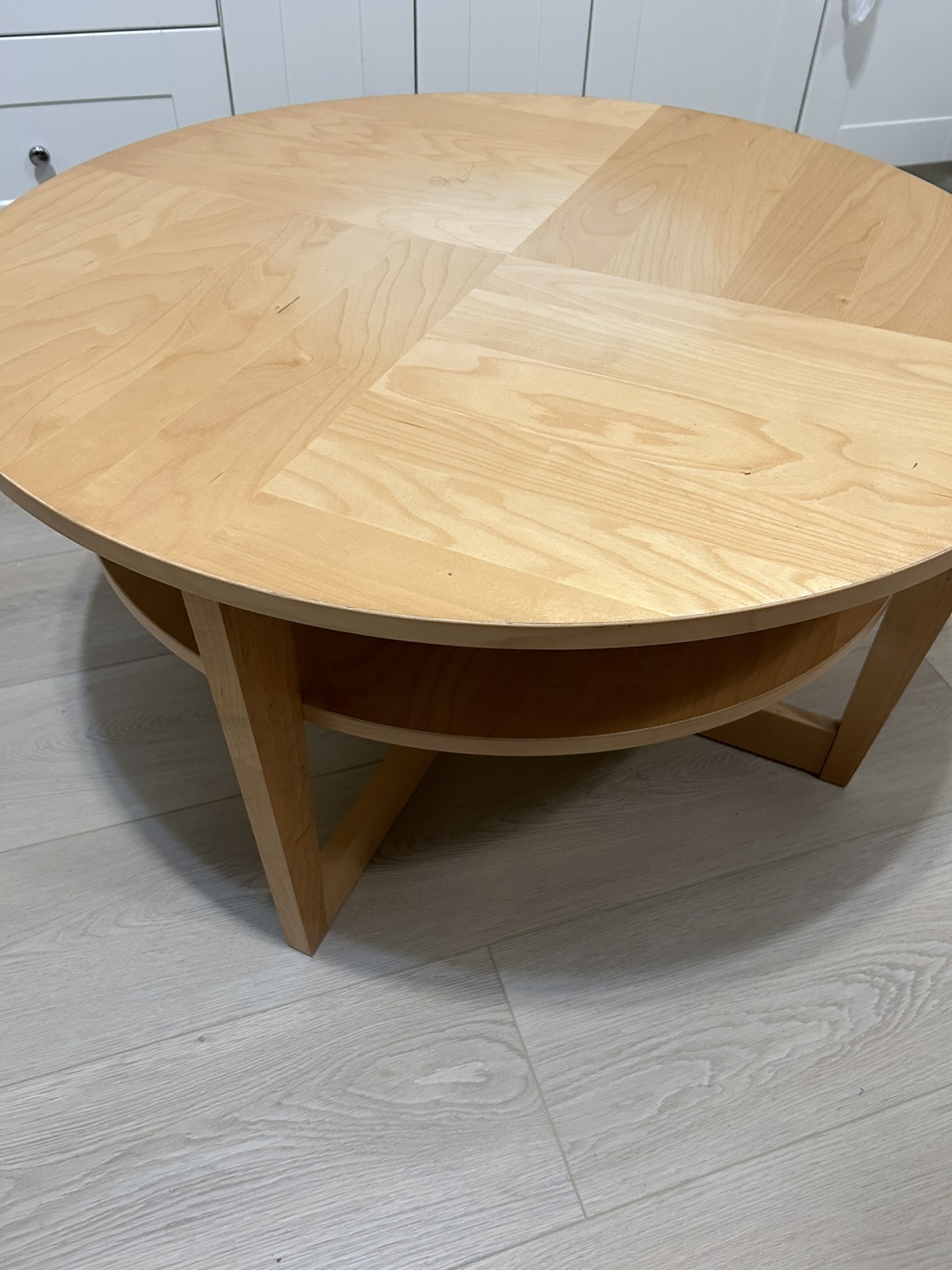 Round Wooden Coffee Table with Lower Shelf - photo 3