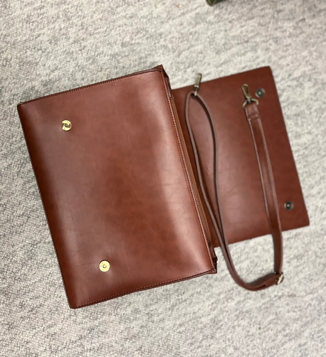 Brown Leather-look Satchel Bag with Adjustable Strap image indicator(5)