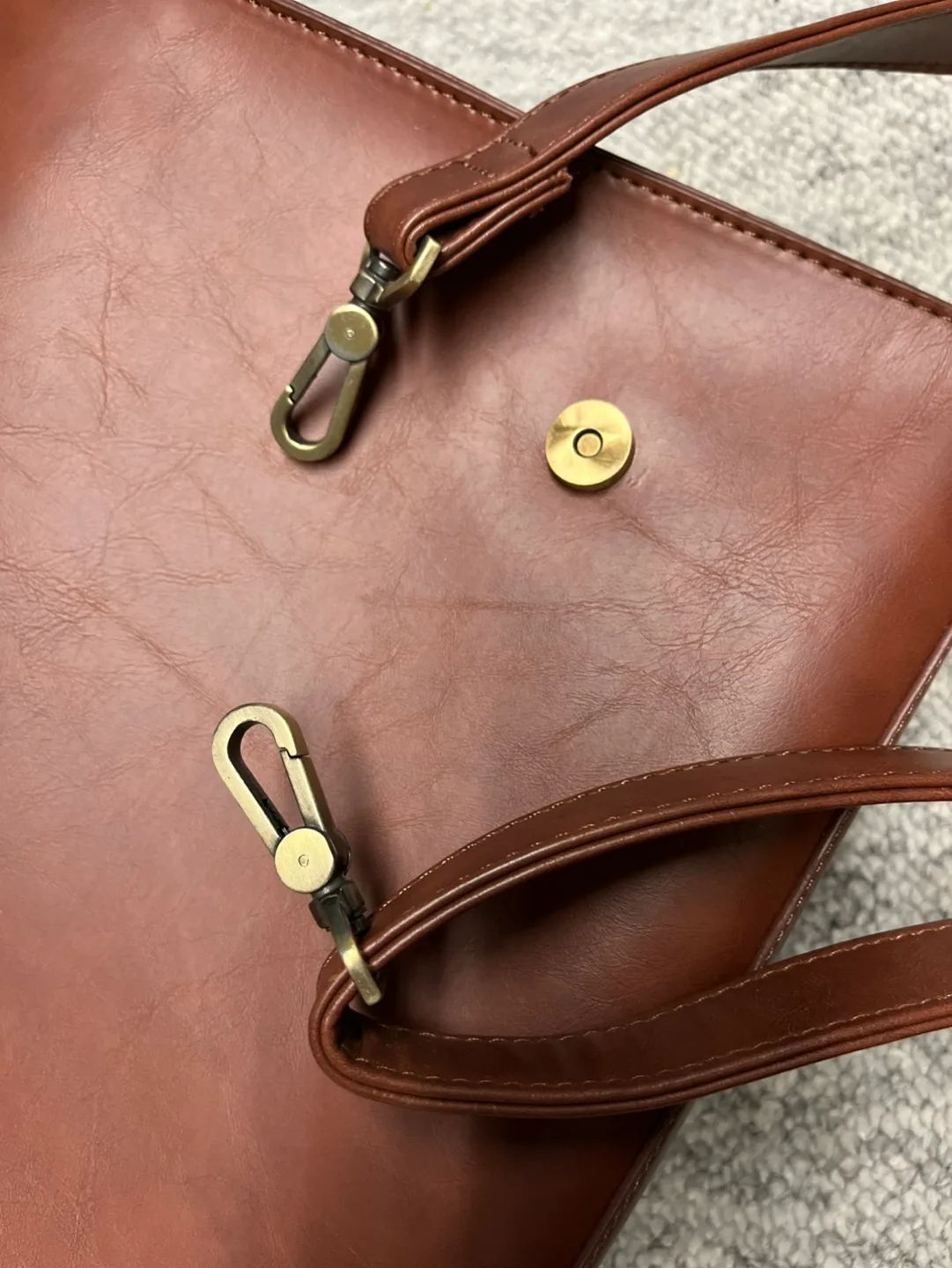 Brown Leather-look Satchel Bag with Adjustable Strap image indicator(2)