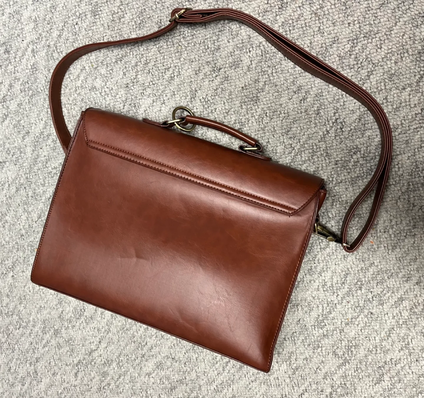 Brown Leather-look Satchel Bag with Adjustable Strap image indicator(3)