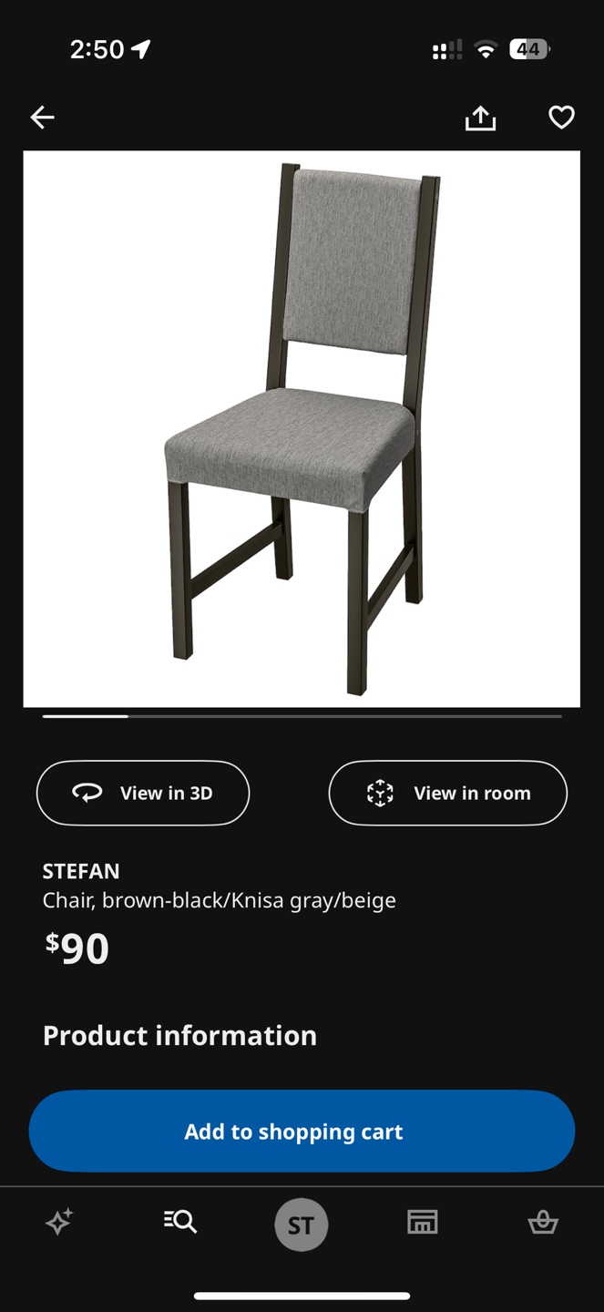 IKEA STEFAN Chair - Brown-Black Frame, Grey Fabric