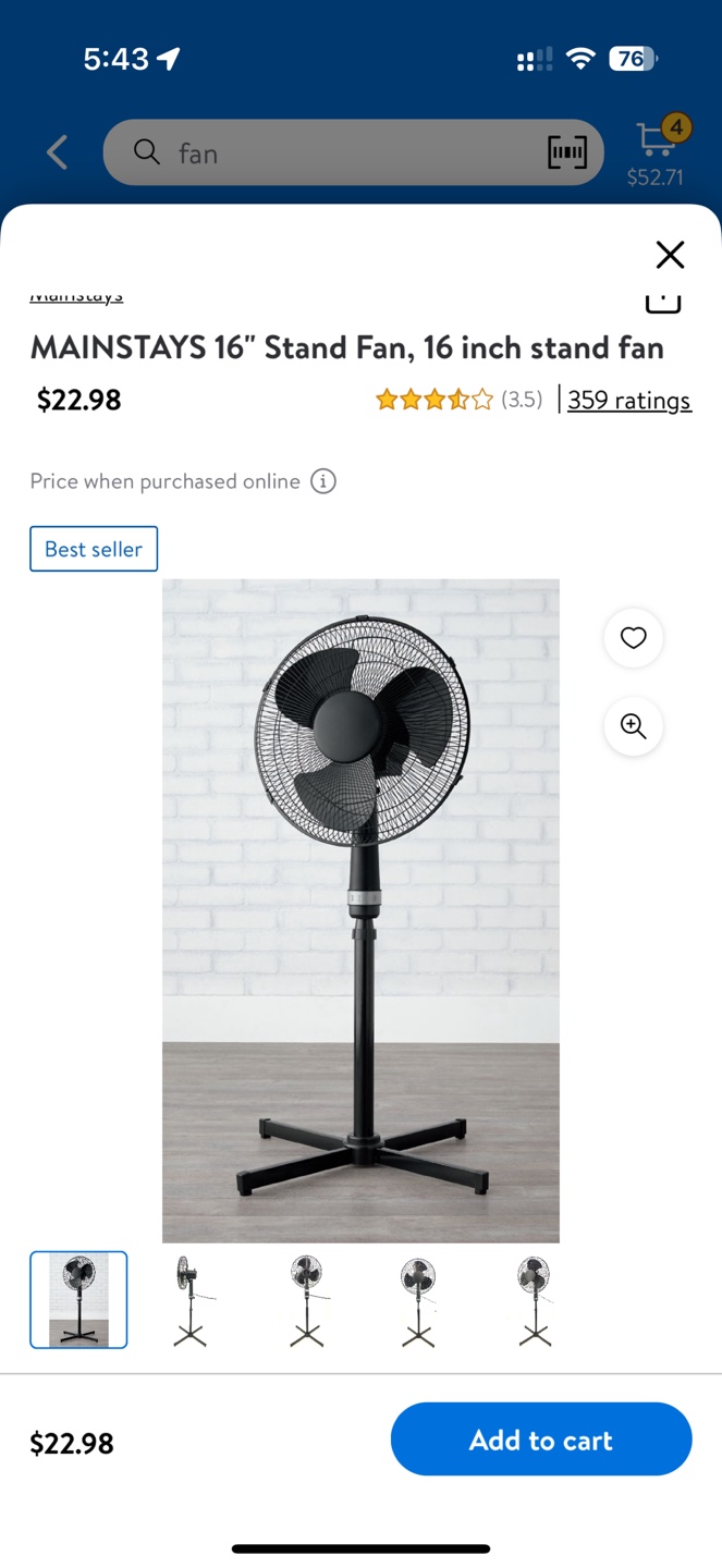 Mainstays 16" Stand Fan