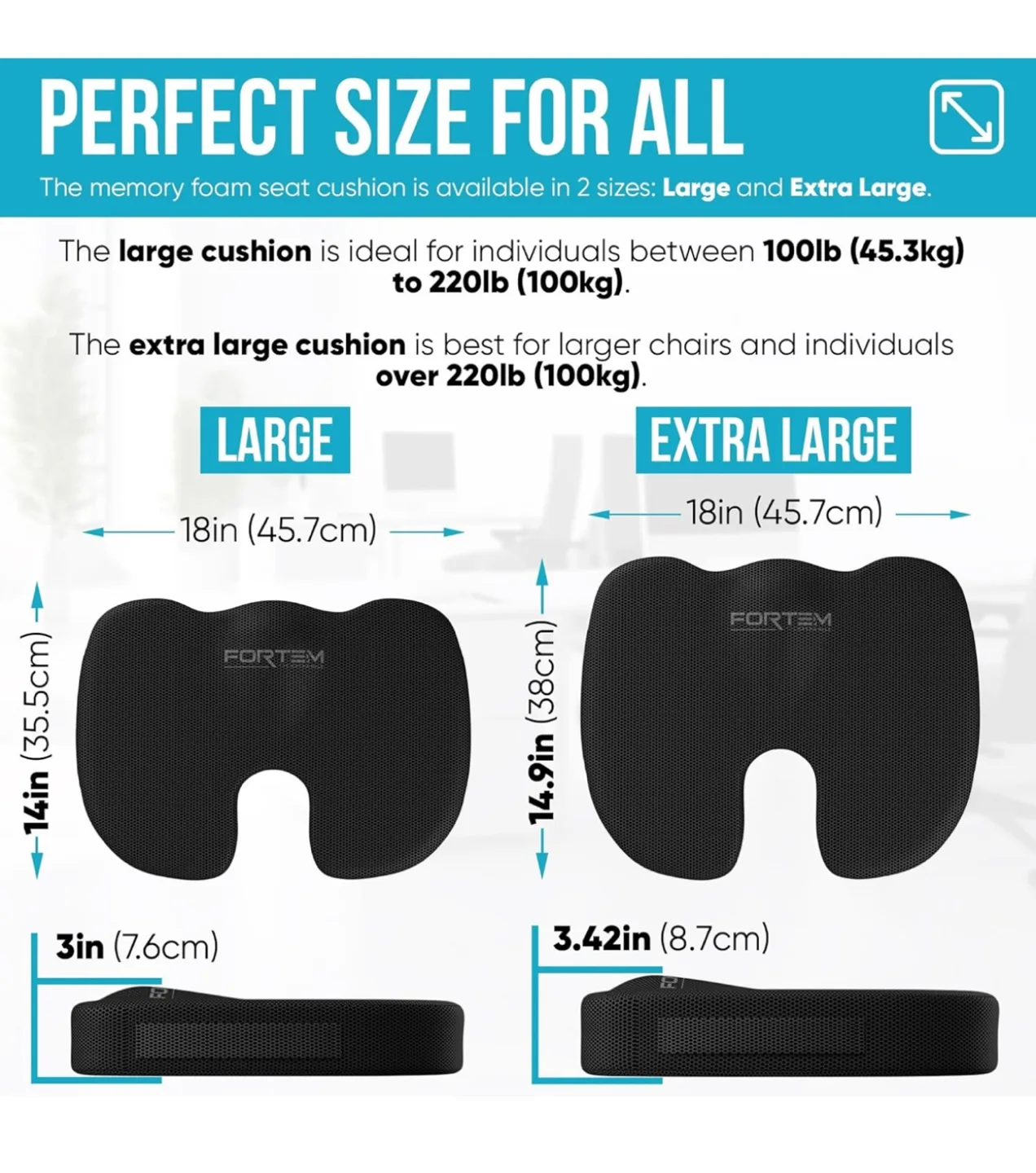 FORTEM Extra Large Ergonomic Memory Foam Seat Cushion image indicator(3)